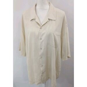 Tommy Bahama Mens XXL 100% Silk Camp Shirt Cream Jacquard Short Sleeve Button Up